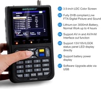 NamYoprce V9 Digitális Műholdkereső 3,5" LCD Kijelzővel - Full HD, H.265 Támogatás, 3000mA Akkumulátor, USB Frissítés, Többnyelvű Menü, Feke 4