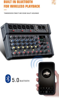 Weymic A80 Professzionális DJ Keverőpult - 8 Csatornás Hangkeverő 99 DSP Effekttel, USB, Bluetooth, XLR Mikrofon Bemenettel, Karaoke és Stúd - A80 8 Channel 5