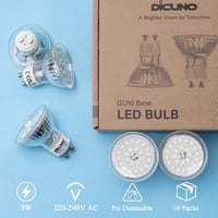 DiCUNO GU10 LED Izzó 5W - Hideg Fehér 6000K, 430lm, 120° Szórási Szög, 50W Halogén Helyettesítő, Energiatakarékos MR16 Spotlámpa, Beltéri Ha 9