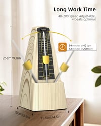 LEKATO Mechanikus Metronóm Fém Fogaskerékkel - Hangos, Pontos Időmérő Zongorához, Gitárhoz, Hegedűhöz - Klasszikus Piramis Dizájn, 40-208 BP 4