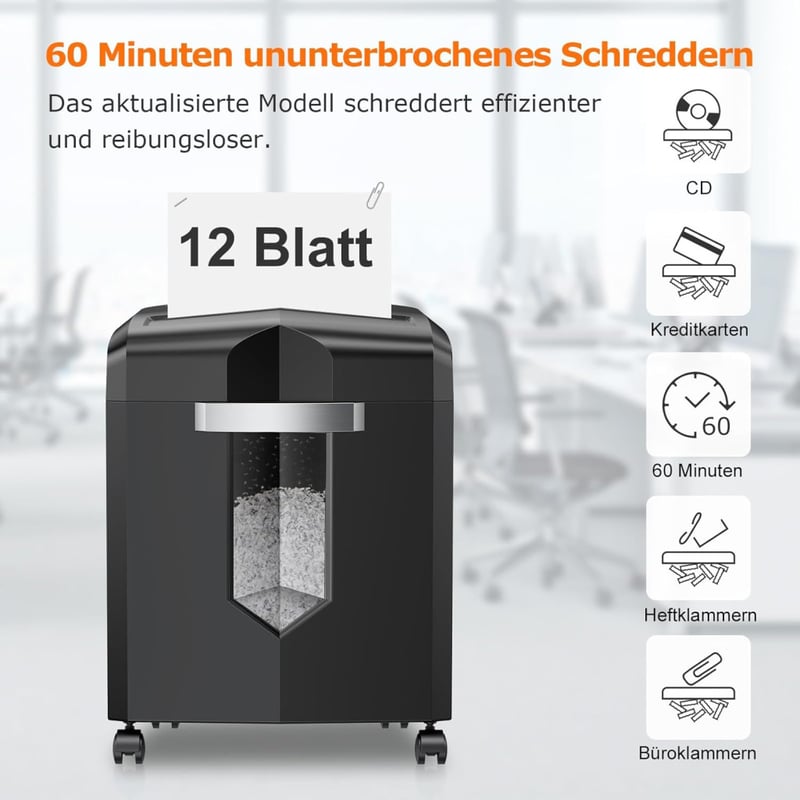 Bonsaii C266-B P4 Mikrovágású Iratmegsemmisítő, 12 Lapos Kapacitás, 60 Perces Működés, 16L Tartály, 4 Görgős Rendszer, Otthoni és Irodai Has