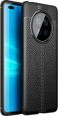 Huawei Mate 40 Vékony Fekete Bőr-Szilikon Hibrid Tok Kameravédővel 1