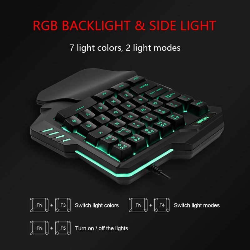 RedThunder Egykezes Gamer Billentyűzet és Egér Szett, RGB Háttérvilágítással, 35 Gombos Ergonomikus Mini Billentyűzet, 6400 DPI Optikai Egér
