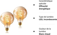 EXTRASTAR Edison LED Izzó 2db, G125 6W E27 Meleg Fényű Rétro Gömb 7
