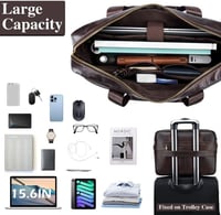BAGZY Valódi Bőr Laptop Táska 15.6" - Férfi Aktatáska Válltáska 8 Rekesszel, Üzleti Notebook Táska Irodai Használatra, Fekete 4