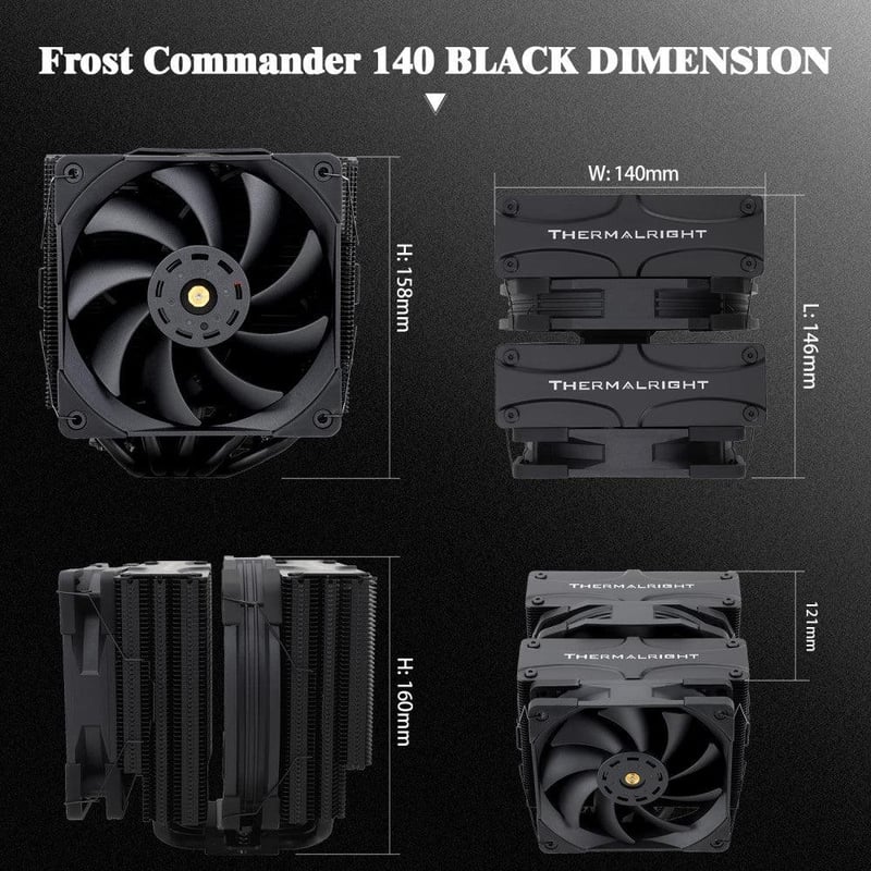 Thermalright FC140 Fekete CPU Hűtő - Dupla Tornyos, 5 Hőcsöves, PWM Ventilátoros