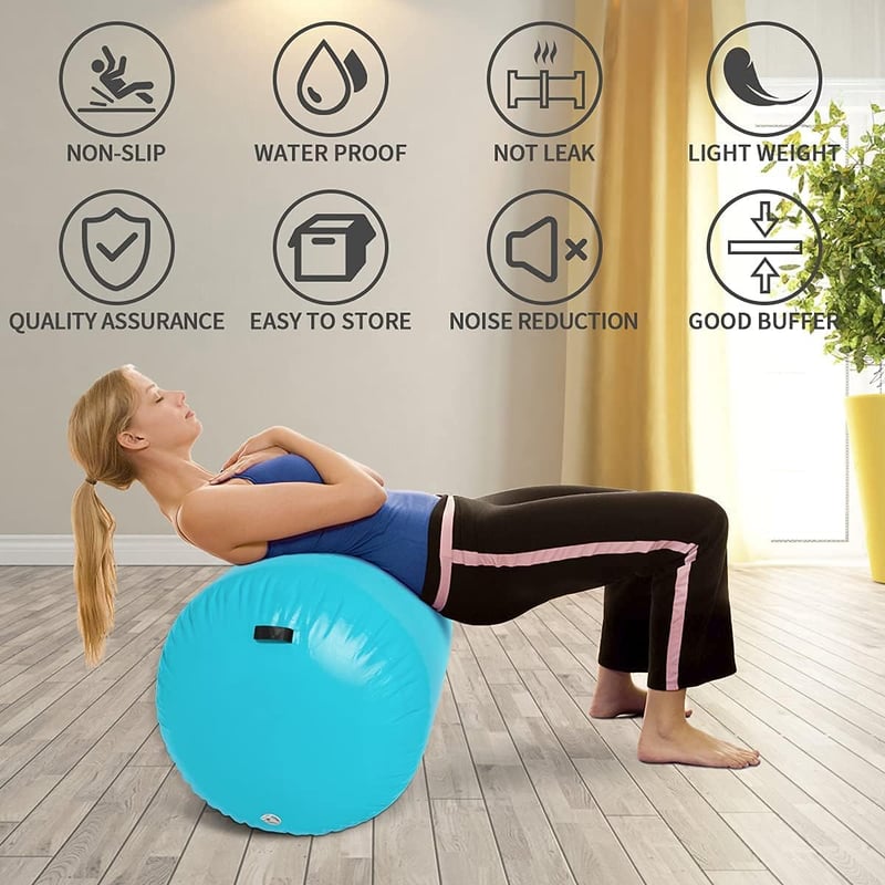 MEKETUM Felfújható Tornaszőnyeg 100x90cm - Gimnasztikai Léghengermatrac Kézenálláshoz, Jógához, Fitneszhez Pumpával - Zöld PVC Légmatrac 