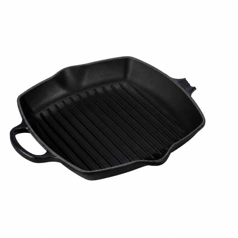 Le Creuset Signature četvrtasta tava za roštilj od lijevanog željeza 26 cm, mat crna — neispravna, djelomično funkcionalna: slomljena ručka (stanje: vidi 2. sliku)