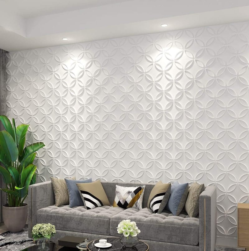 Art3d 3D PVC Fali Panel - Fehér Matt Összekapcsolódó Körök - Beltéri Faldekoráció Lakásba vagy Üzletbe - Vízálló - 50x50 cm - 12 db/csomag -