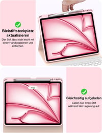 FOGARI iPad Air 13 M2/Pro 12.9 Billentyűzetes Tok - Mágneses Bluetooth Német Billentyűzet, Levehető, 3 Állítási Szög, 230 Óra Üzemidő, Rózsa 4