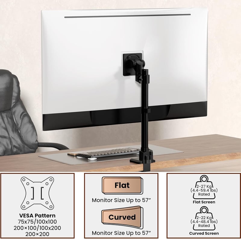 Putilsen Mount Monitortartó 24-57" Képernyőkhöz - Állítható Magasságú Asztali Monitorállvány, 27kg Teherbírás, VESA Kompatibilis, Fekete