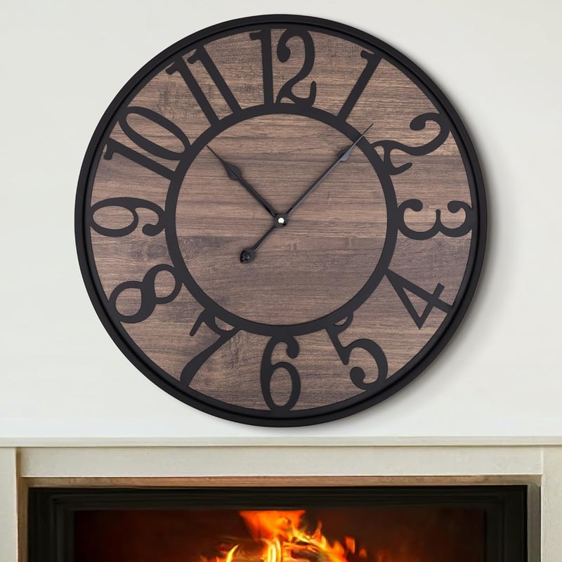 HAITANG Nagy Falióra 60 cm - Csendes, Elemmel Működő Fa Falióra Nappaliba, Hálószobába, Irodába - Modern Fekete Retro Dekoráció