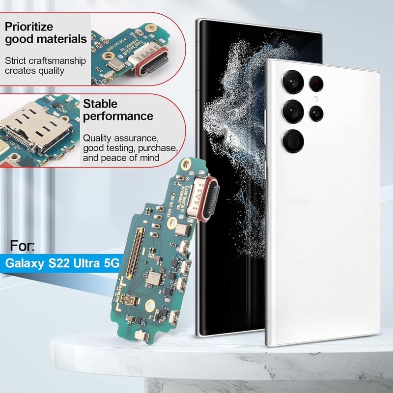 YHX-OU Samsung Galaxy S22 Ultra 5G Töltőcsatlakozó Alkatrész - Mikrofon és Audio Jack Flex Kábel Szerelőkészlettel - SM-S908B Modellekhez