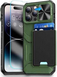 iPhone 14 Pro Védőtok Fóliával, Kártyatartóval - Katonai Zöld 1