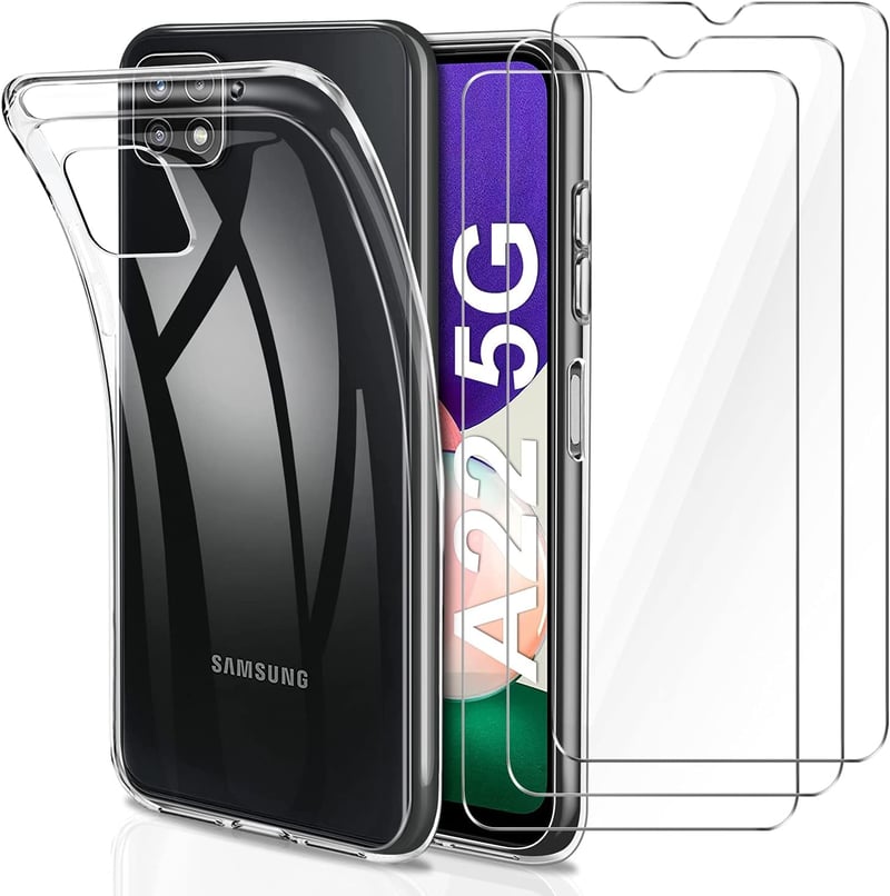 Samsung Galaxy A22 5G átlátszó szilikon tok + 3db fólia, ütésálló