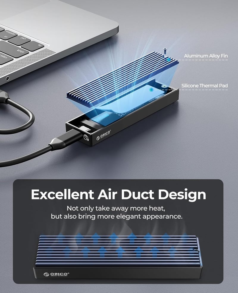 ORICO M.2 NVMe SSD külső ház USB-C 10Gbps, PCIe kompatibilis, 2230-2280 méretekhez