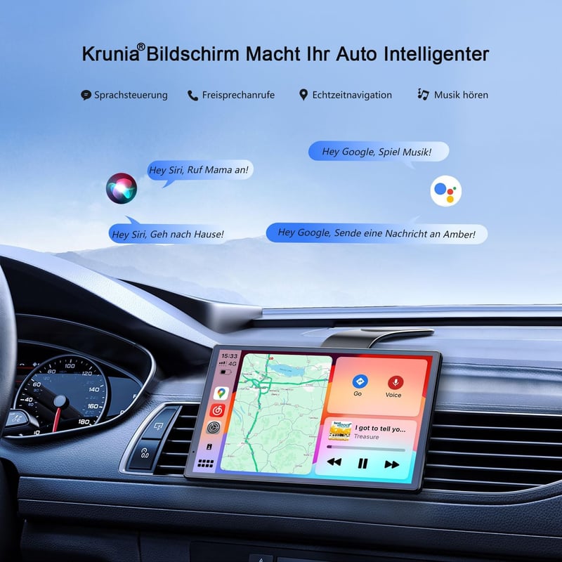 Krunia 8" Hordozható Autós Kijelző Apple CarPlay & Android Auto Támogatással, 1440x900 HD Felbontás, Mágneses Rögzítés, Tolatókamera, GPS Na