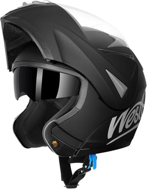 Cască moto rabatabilă Westt, cu certificare ECE-R 22.06 - Mărime M, cască integrală de motocicletă cu ochelari de soare și protecție pentru bărbie, gri mat.