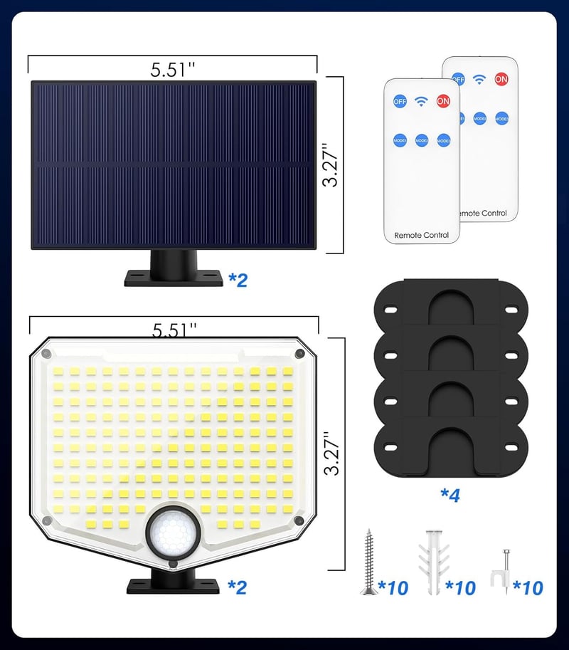 MoKo 222 LED-es napelemes kültéri mozgásérzékelős lámpa, távirányítóval, 2 db