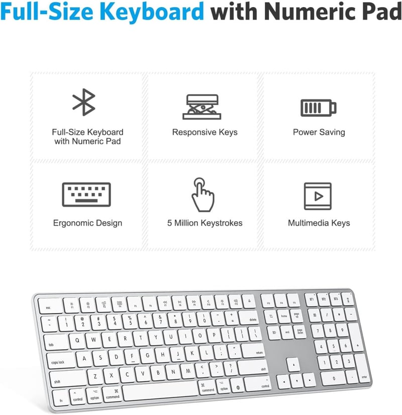 OMOTON Bluetooth Billentyűzet Numerikus Résszel, Újratölthető Vezeték Nélküli Klaviatúra MacBook Pro/Air, iMac, Mac mini/Pro és PC Eszközökh