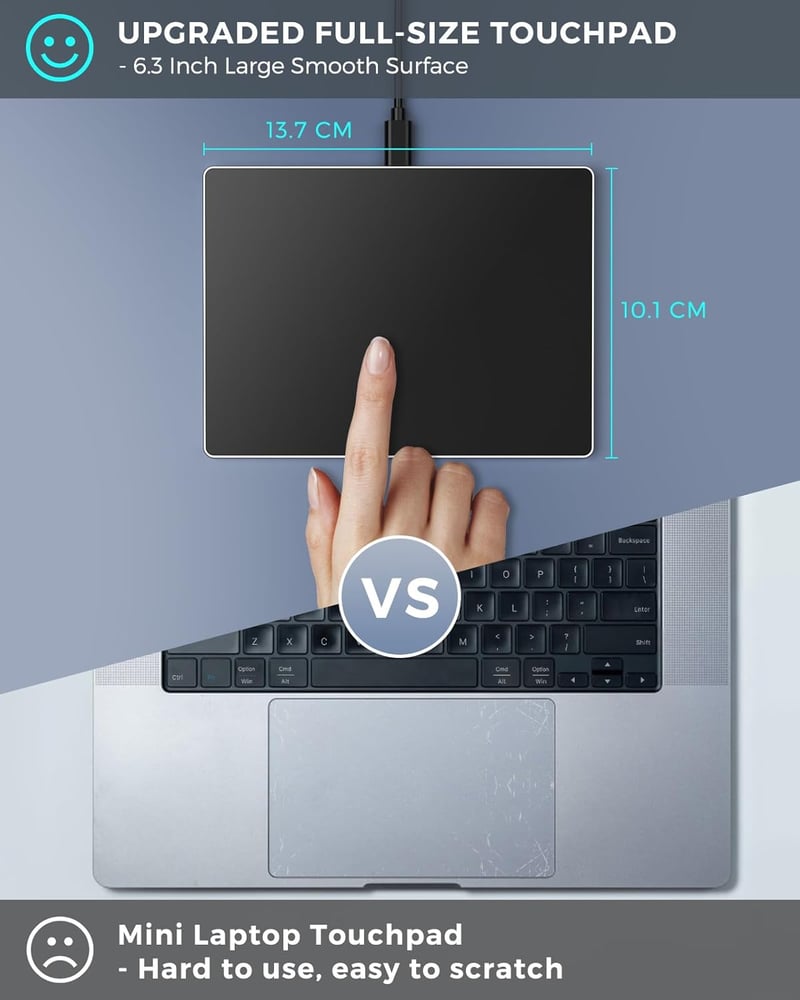 seenda Érintőpad PC-hez - Edzett Üveg Felületű Vezetékes Trackpad Alumínium Alappal, Nagy Pontosságú Navigáció Windows 10/11 Rendszerekhez (