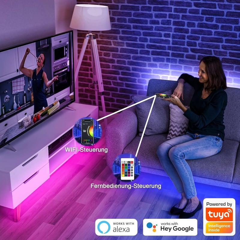Cozylady 20m WiFi Okos LED Szalag Távirányítóval - RGB Színváltós Fényfüzér Alexa és Google Asszisztens Kompatibilitással, Zenére Szinkroniz