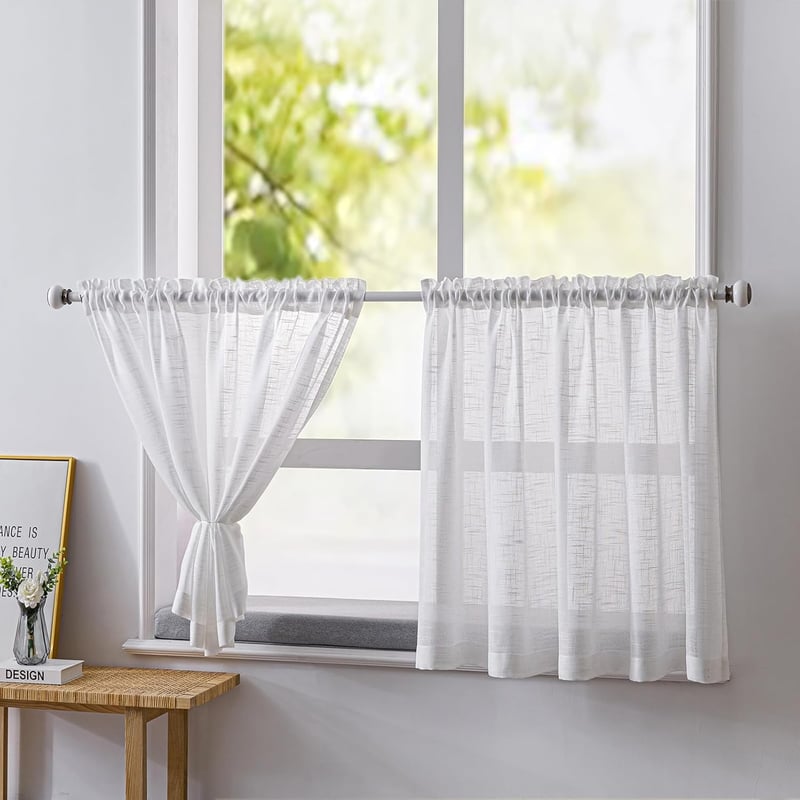 NSXIN Fehér Félátlátszó Vitrázs Függöny Szett Konyhába, Nappaliba - 60x90 cm, 2 db