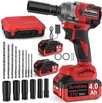 Sundpey Akkumulátoros Ütvecsavarozó 650 Nm - 21V Kétsebességes Behajtó 2db 4000 mAh Akkuval, 6 Dugókulccsal, 9 Fúróval, LED Világítással, Ot 1