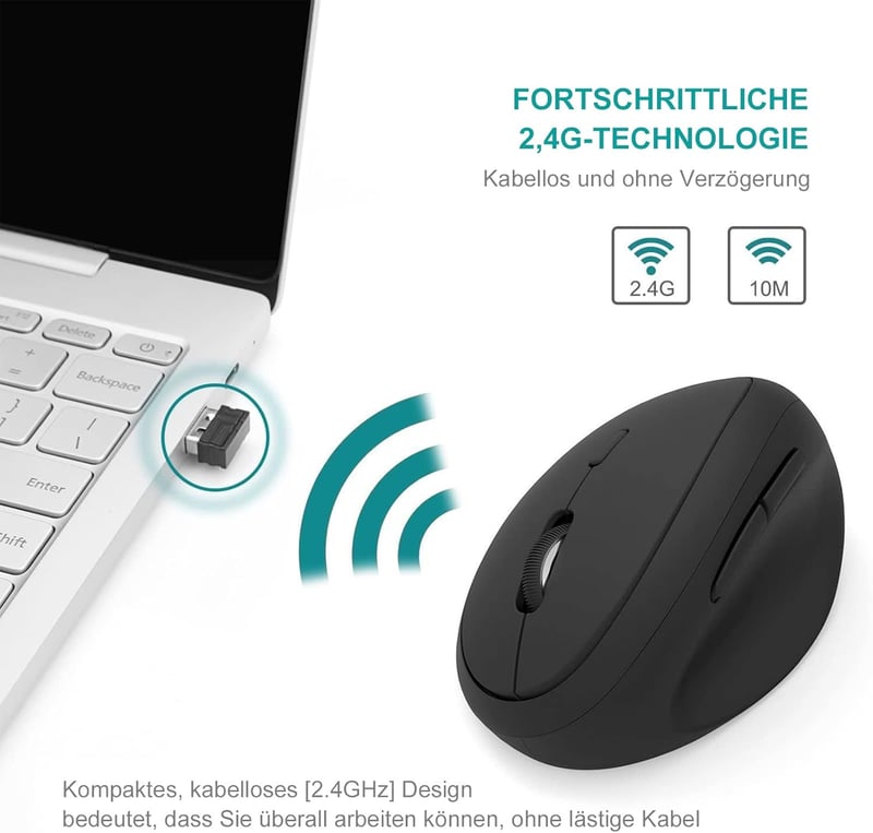 seenda Ergonomikus Vezeték Nélküli Egér - Vertikális Kialakítás, 2.4G USB Vevővel, 3 DPI Szint, 6 Gombos, Csendes Kattintás, PC/Laptop Kompa