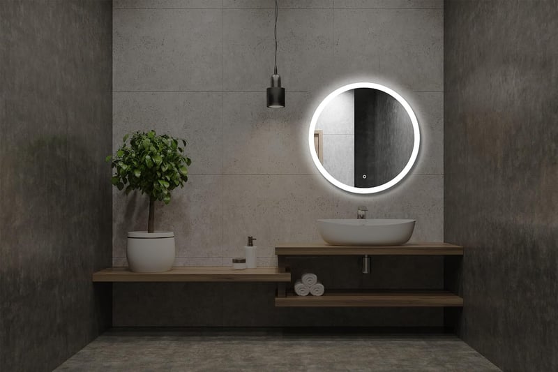 Home Glow Venti 50 cm Kerek Fürdőszobai LED Tükör Érintőkapcsolóval, Természetes Fehér Világítással, Üveg Kivitel