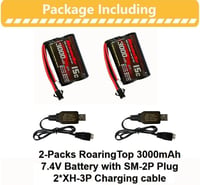 RoaringTop 7,4V 3000mAh Li-ion akkumulátor RC autókhoz és hajókhoz, 2 USB töltővel 3
