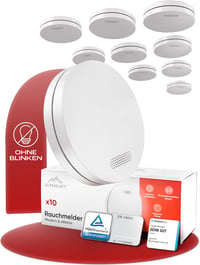 ALPENLUFT 10 db Füstérzékelő 10 Éves élettartammal- Lapos Tűzjelző LED Villogás Nélkül, Fúrás Nélkül Szerelhető, Hálószobába is Ideális, Fehér 1