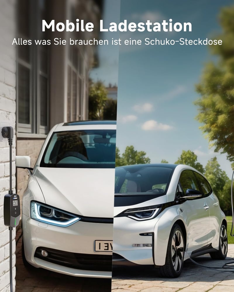 EVDANCE Type 2 Elektromos Autó Töltőkábel Schuko 3,68 kW, 6,1m, Időzíthető 0-12 Óra, 1-Fázisú, 6-16A, Elektromos és Hibrid Járművekhez
