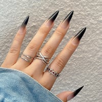 Ruzister Extra Hosszú Műkörmök 24 db - Fekete Színátmenetes Stiletto Műköröm Szett Ragasztóval - Fényes ABS Akril Műköröm Készlet 1