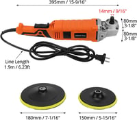 QWORK 1200W Autópolírozó Gép Szett - Változtatható Sebesség 500-3000 RPM, Polírozó Korongokkal, Autó, Motor, Bútor Polírozásához 6