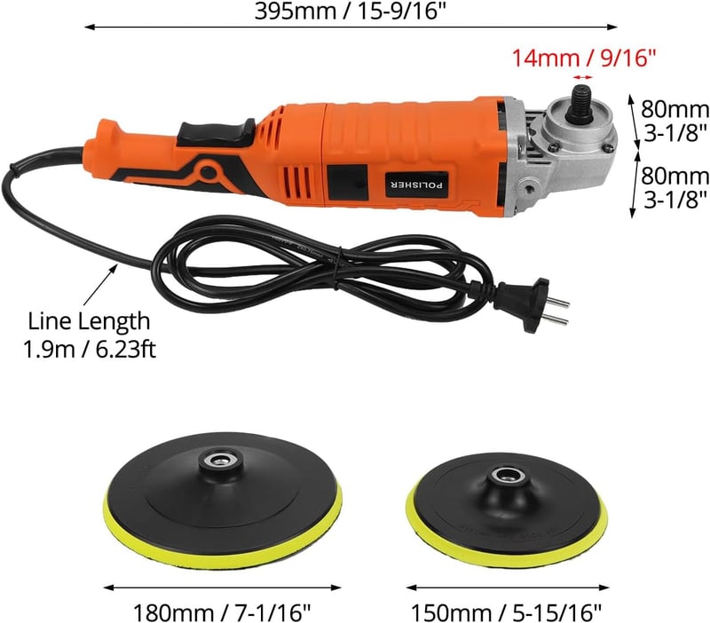 QWORK 1200W Autópolírozó Gép Szett - Változtatható Sebesség 500-3000 RPM, Polírozó Korongokkal, Autó, Motor, Bútor Polírozásához