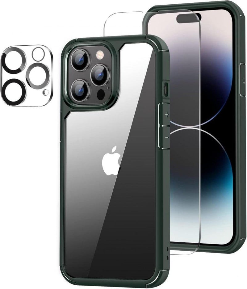 iPhone 14 Pro Max Ütésálló Védőtok Képernyő- és Kameravédővel - Zöld
