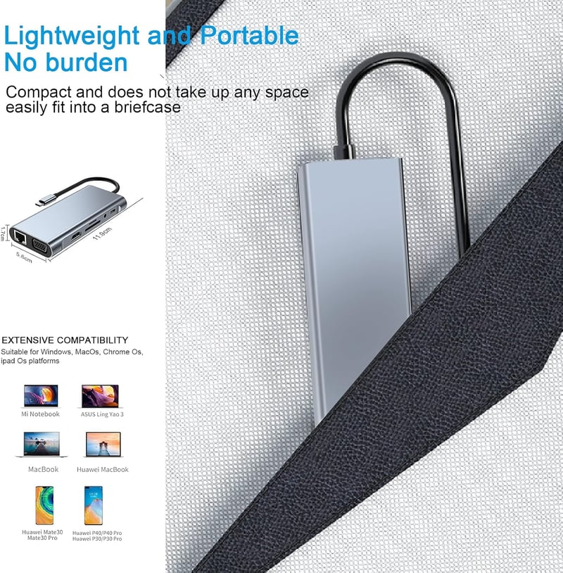 11 az 1-ben USB-C Hub MacBookhoz: 4K HDMI, VGA, Ethernet, Kártyaolvasó