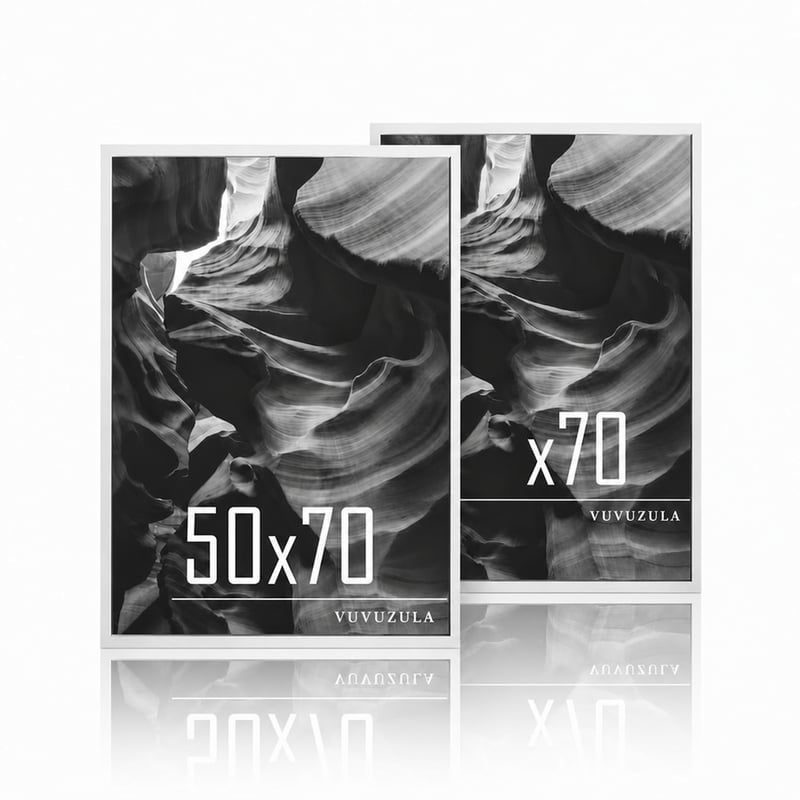Fotorámik VUVUZULA 50x70 cm, biely MDF drevený rám na fotky, súprava 2 kusov, rám na plagáty na zavesenie na stenu — 2-dielna súprava