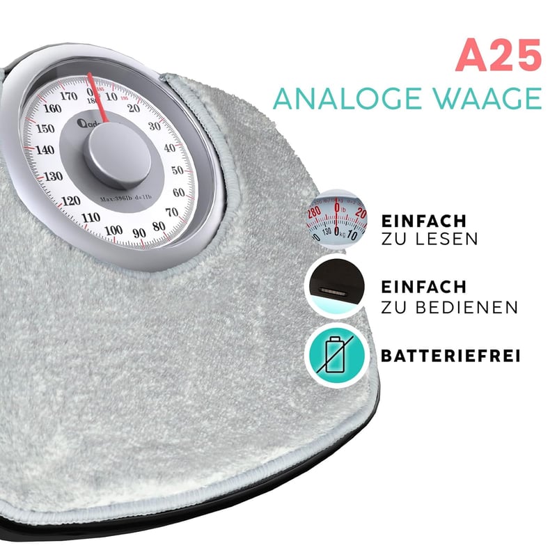 Adamson A25 Analógos Személymérleg - 180 kg Teherbírás, Csúszásgátló Gumis Felület, Extra Nagy Számok, Elem Nélküli Működés, Hálószobába, Fü