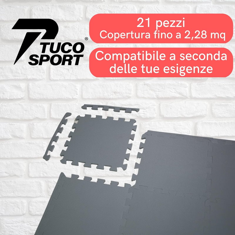 Tuco Sport 21 részes puzzle fitness szőnyeg - ütéscsillapító, csúszásmentes edzőszőnyeg edzőterembe, súlyzózáshoz