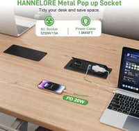 HANNELORE Behúzható Asztali Elosztó USB-C PD20W Gyorstöltéssel - Alumínium Bútorlap Konnektor 2 Aljzattal, 2 USB-A Porttal, Kapcsolóval, 1,8 2