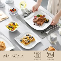 MALACASA Elvira 18 részes modern porcelán étkészlet 6 személyre - krémfehér tányérkészlet főétkezéshez, desszerthez és müzlihez, mosogatógép 3