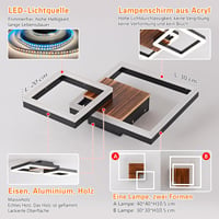 SEATAIN Fa Mennyezeti LED Lámpa - Fekete Geometrikus Dizájn, 40 cm, Távirányítós, Fényerő Szabályozás, 3000-6000K Színhőmérséklet, Éjszakai  5
