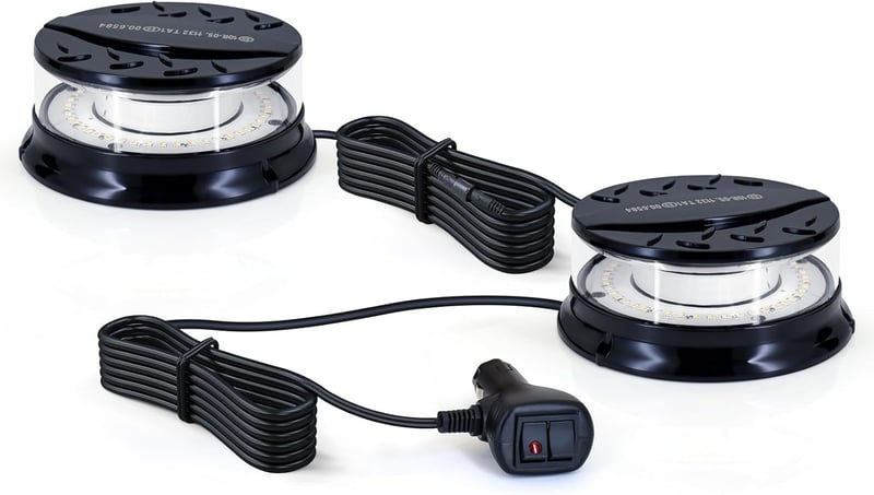 Dinfu LED Forgó Jelzőfény 12V - Mágneses Tetőlámpa 16 Üzemmóddal, 3 Színben, Vízálló, Autó, Traktor, Teherautó, SUV Járművekhez, 3m Kábellel