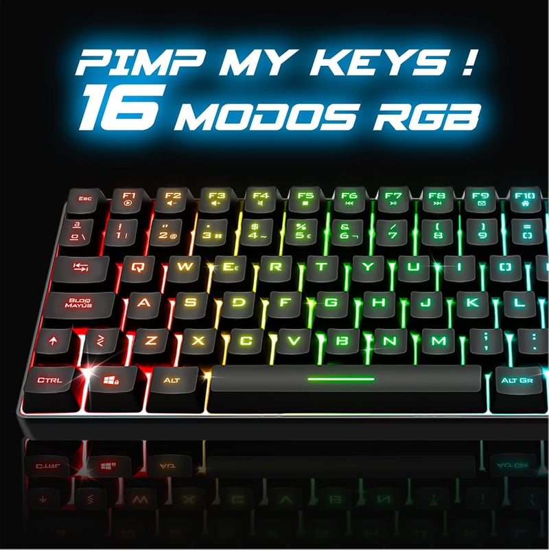 Spirit of Gamer vezeték nélküli Bluetooth TKL gamer billentyűzet, spanyol QWERTY, 65% kompakt