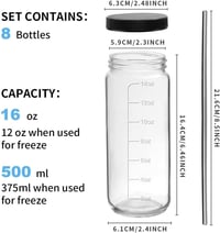 OAMCEG 8 db 500 ml Üveg Palack Szett - Juice Üvegek PP Fedéllel és Szívószálakkal, Mosogatógépben Mosható, Hűtőben Tárolható, Smoothie-hoz é 2