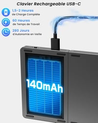 MoKo Összecsukható Bluetooth Billentyűzet - Vezeték Nélküli Francia AZERTY Érintőpaddal és Numerikus Billentyűzettel, 3 Eszközhöz, Újratölth 5
