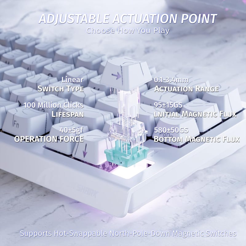 Tastatură mecanică de gaming rapidă ATTACK SHARK X68 HE 8000Hz, precizie 0.01mm, iluminare de fundal RGB, switch-uri magnetice, 60% compactă, PC/M