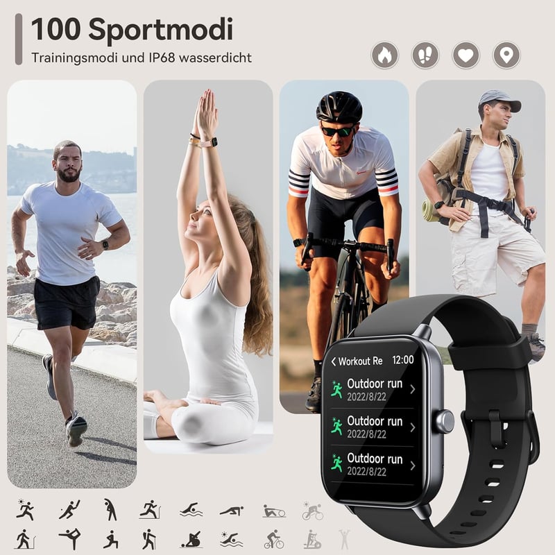Alexa-s okosóra pulzusmérővel, 110 sportmóddal, IP68 vízálló, Android/iOS